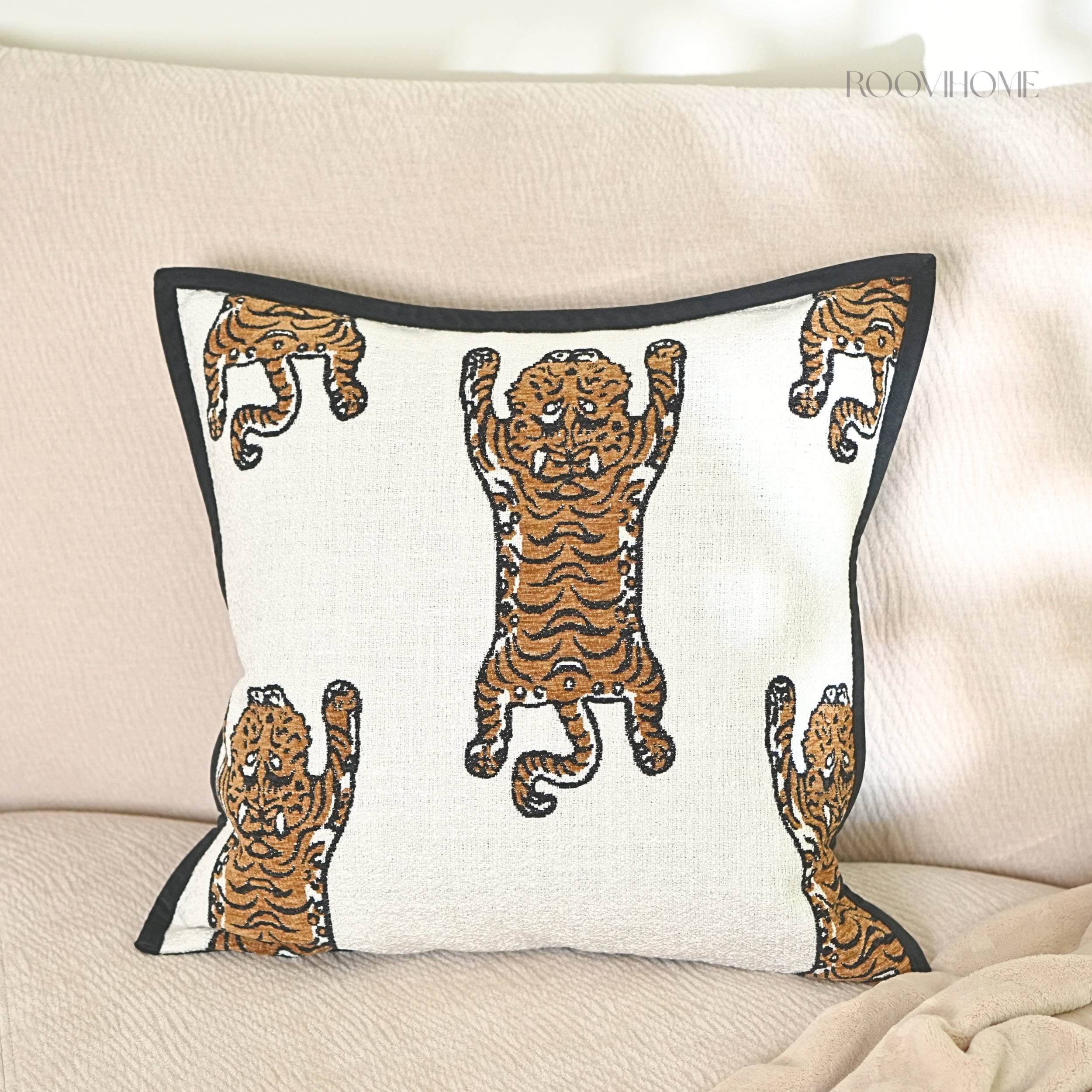 Wandering Tiger Throw Pillow — Vintage Minimal Home Decor