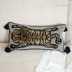 Wild Mood Tiger Velvet Lumbar Cushion with Tassels