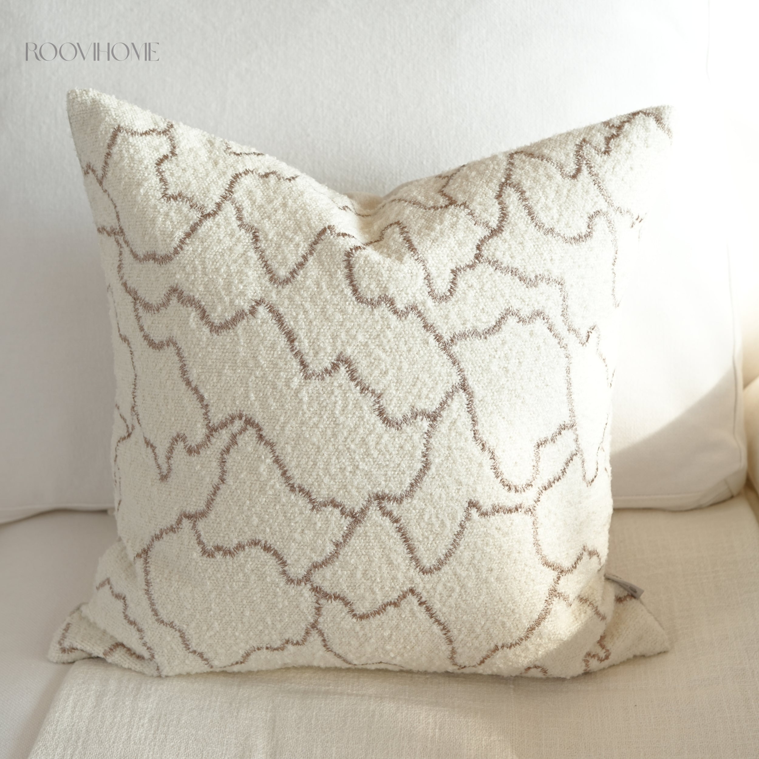 Cloud Trace Abstract Embroidered Lines Bouclé Decorative Cushion