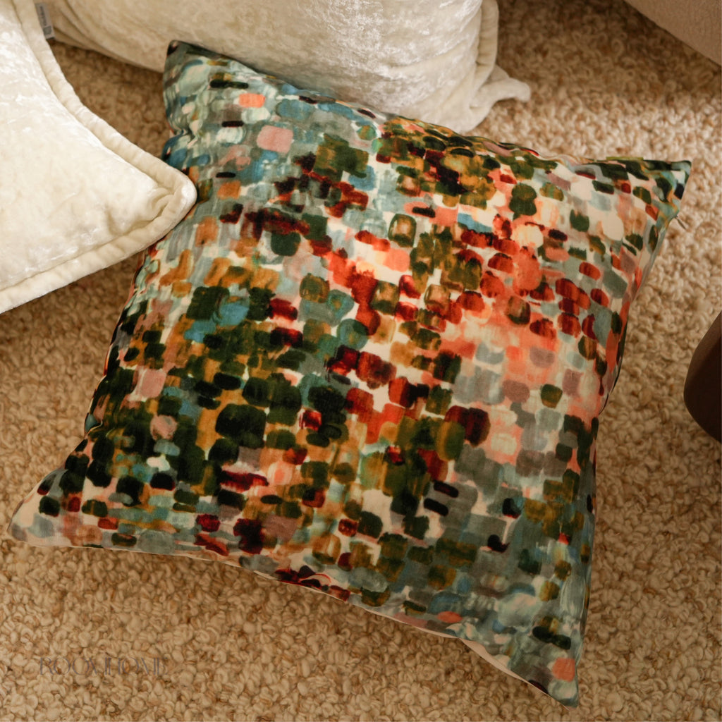 Aurora Abstract Print Velvet Cushion