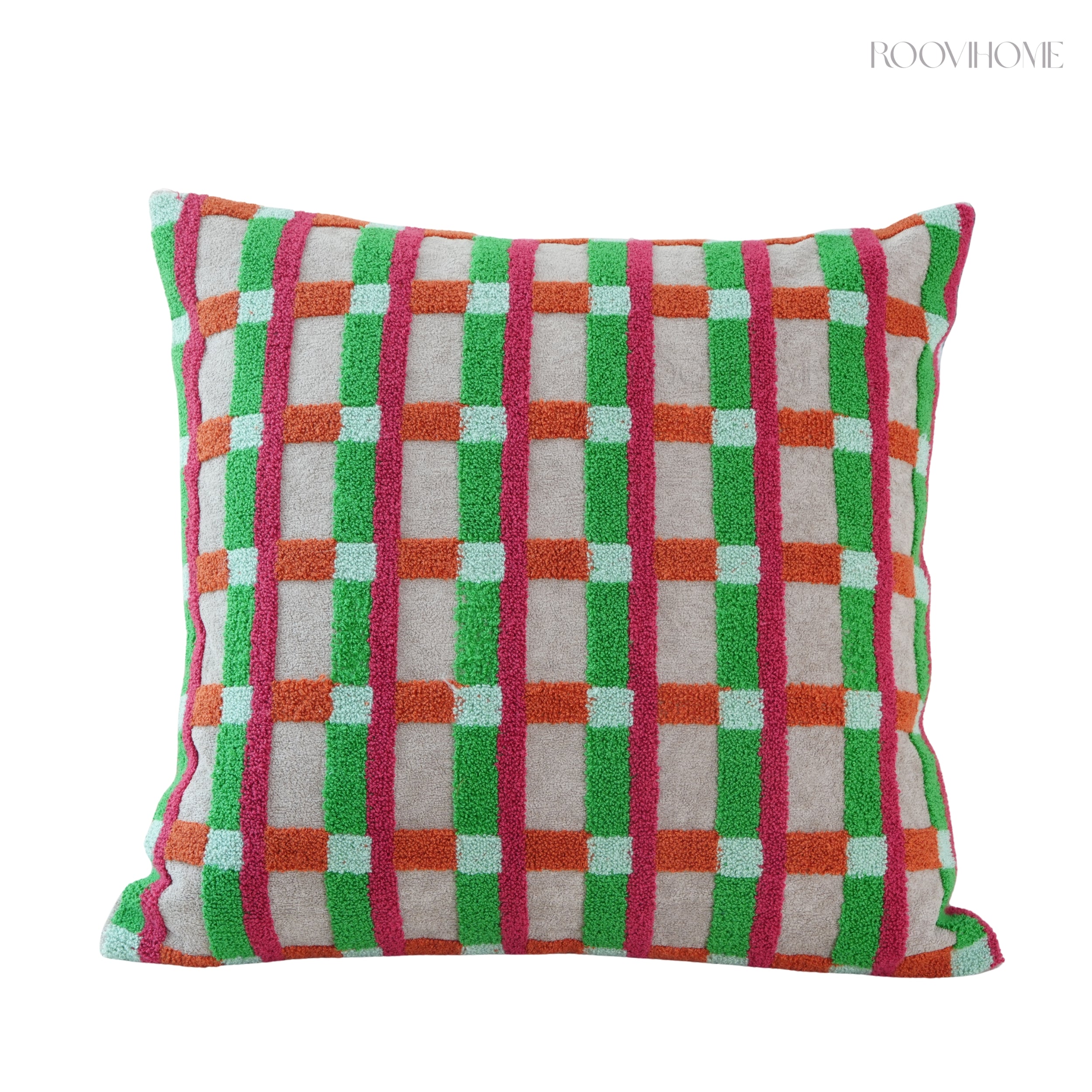Plaid Moments 70s Modern Retro Checkered Towel Embroidered Cushions