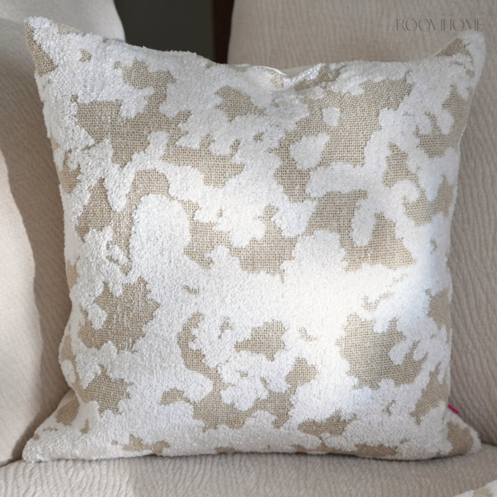Wabi-Sabi & Japandi Style Throw Pillow / Lumbar Pillow / Cushion Cover, 3D Raised Jacquard Texture, Beige Cream Brown Tones, Rich Texture, Elegant Tassel Detail | RooviHome Wabi Weave Collection