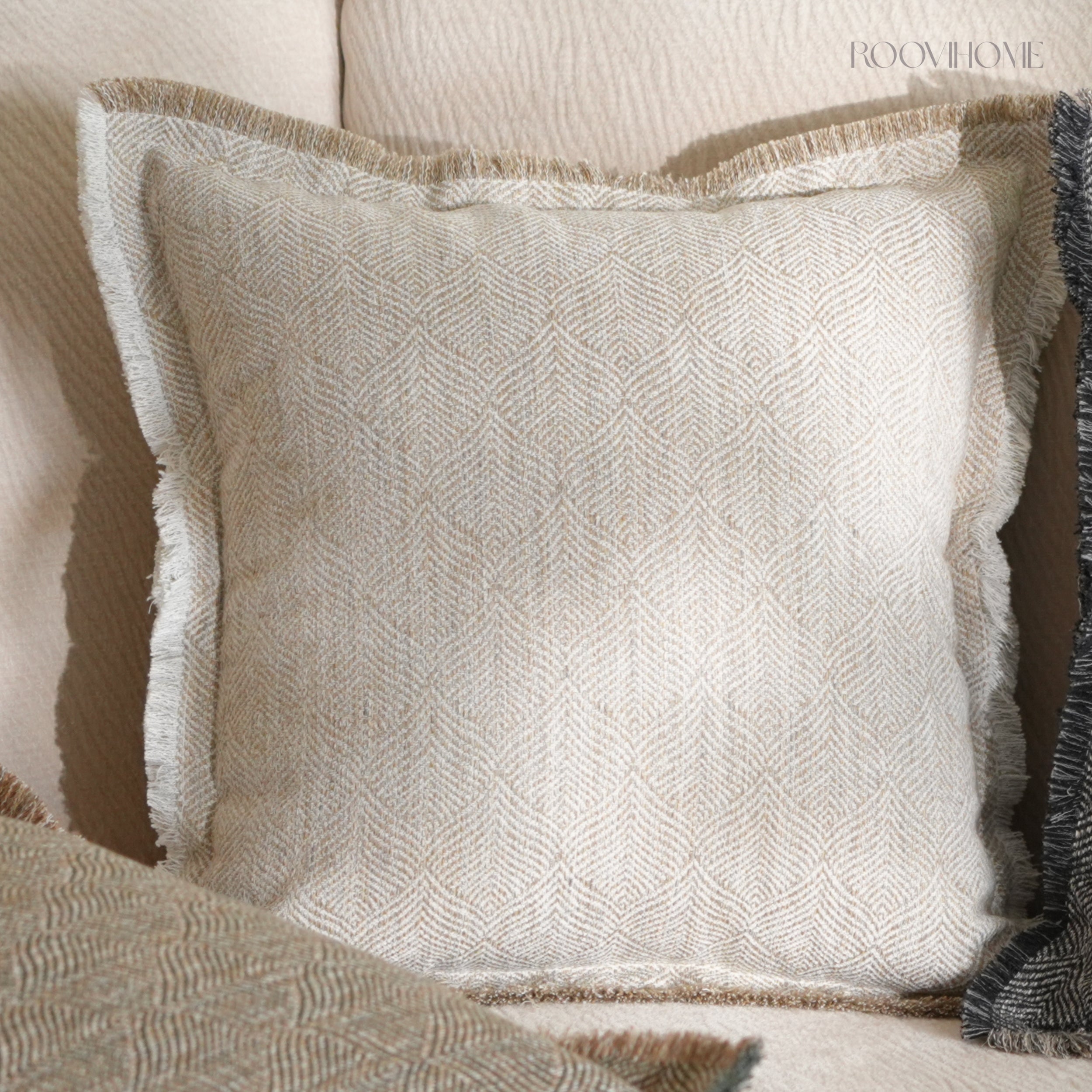 Hand-Fringed Herringbone Woven Decorative Cushions