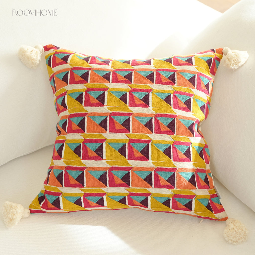 Boho Chic Embroidered Multicolor Geometric Cushions