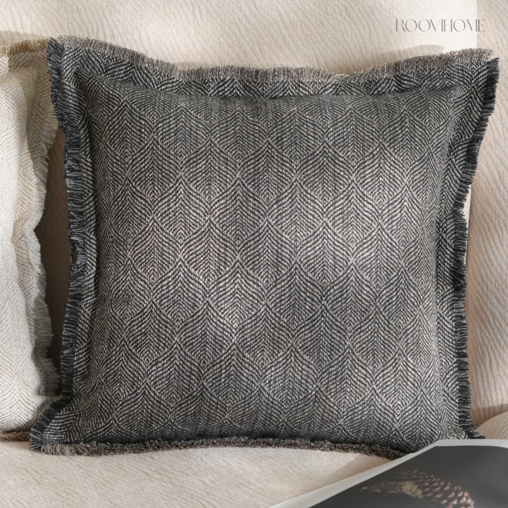 Hand-Fringed Herringbone Woven Decorative Cushions
