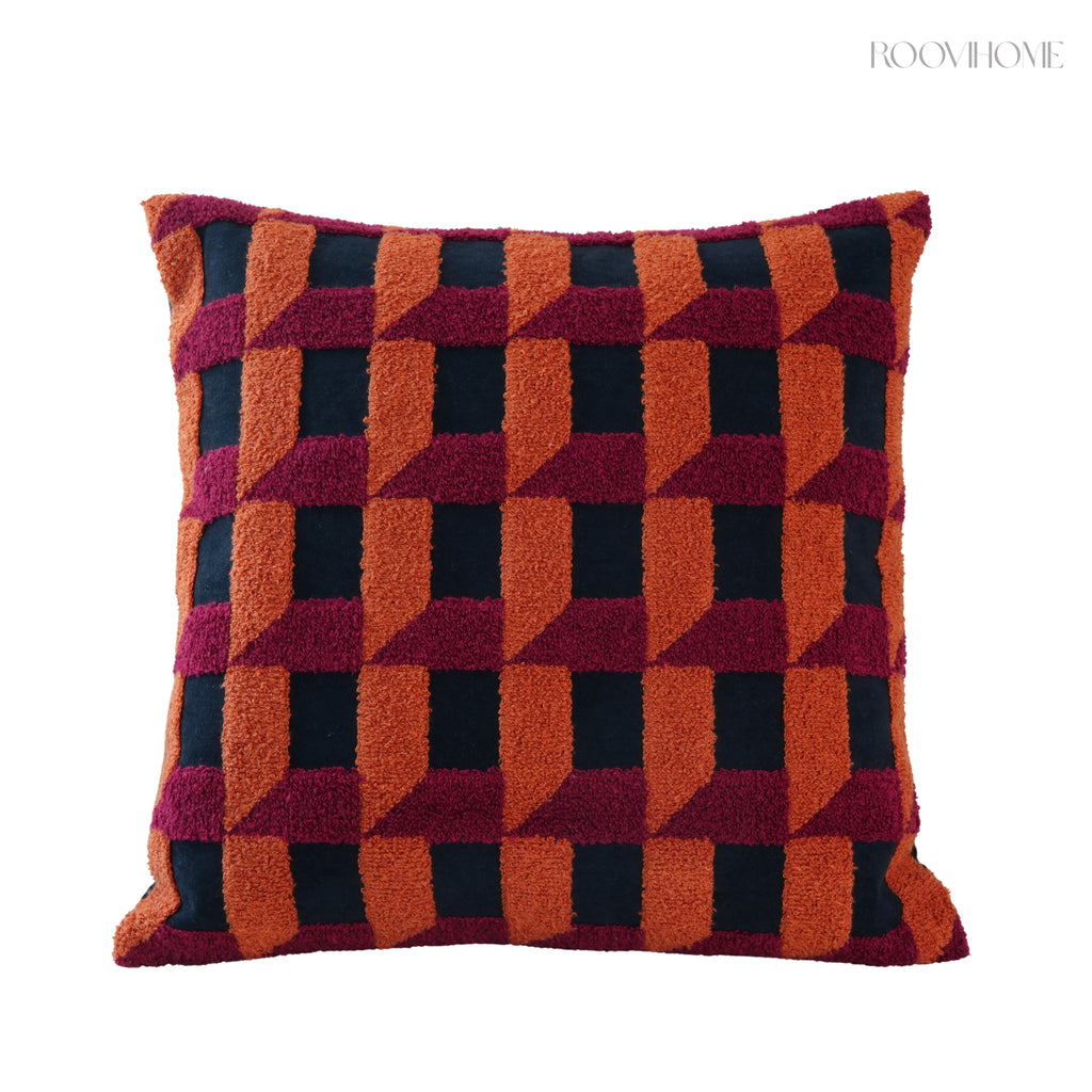 Plaid Moments 70s Modern Retro Checkered Towel Embroidered Cushions