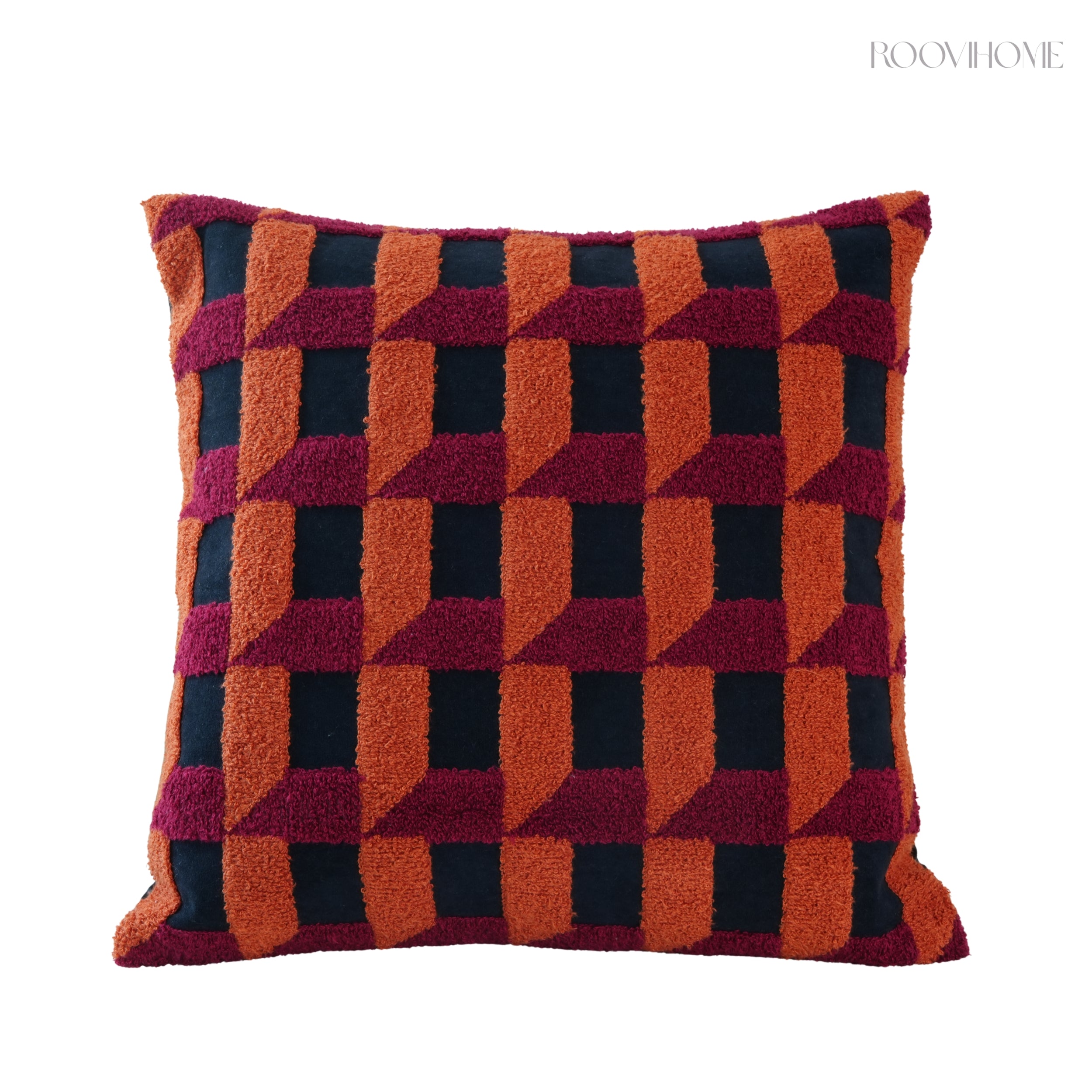 Plaid Moments 70s Modern Retro Checkered Towel Embroidered Cushions