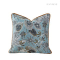 Retro Floral Jacquard Cushion with Leather Piping