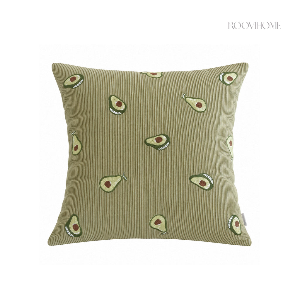 Embroidered Fruit Corduroy Cushion
