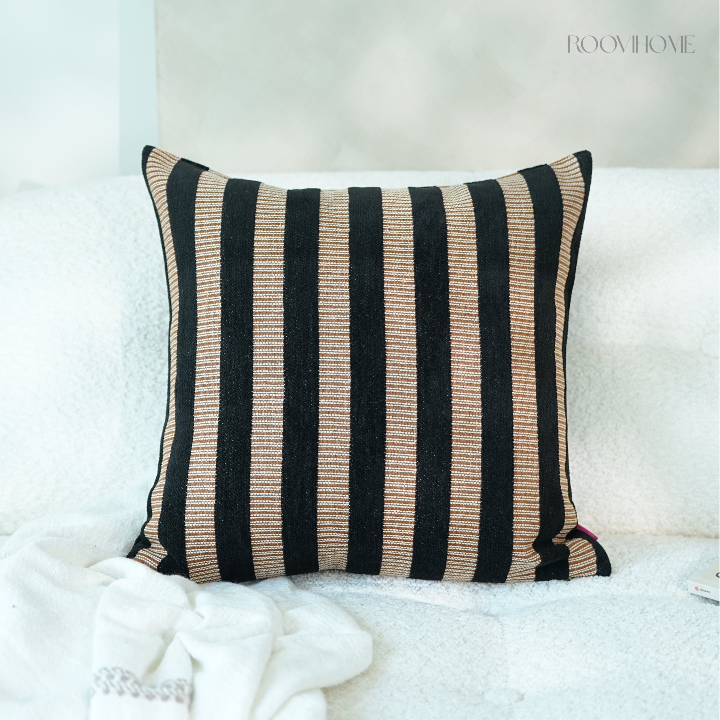 Chenille Striped Throw Pillow / Cushion Cover • Retro Modern Style • Sofa Cushion for Living Room • Home Decor | RooviHome Retro Line Collection