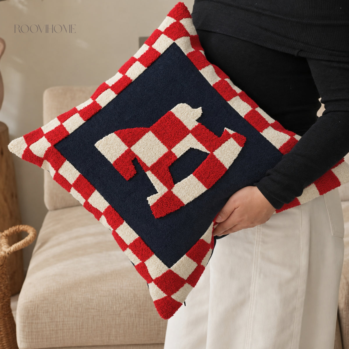 Checkered Pony Embroidered Cushion