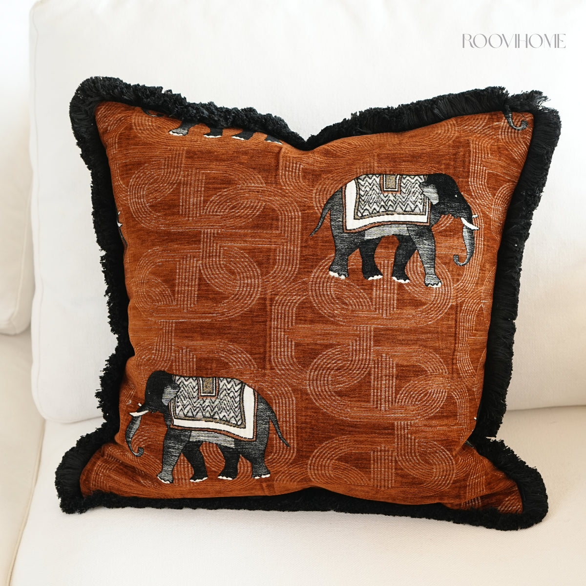 Soft Wildness Tiger & Elephant Cushions with Fringes