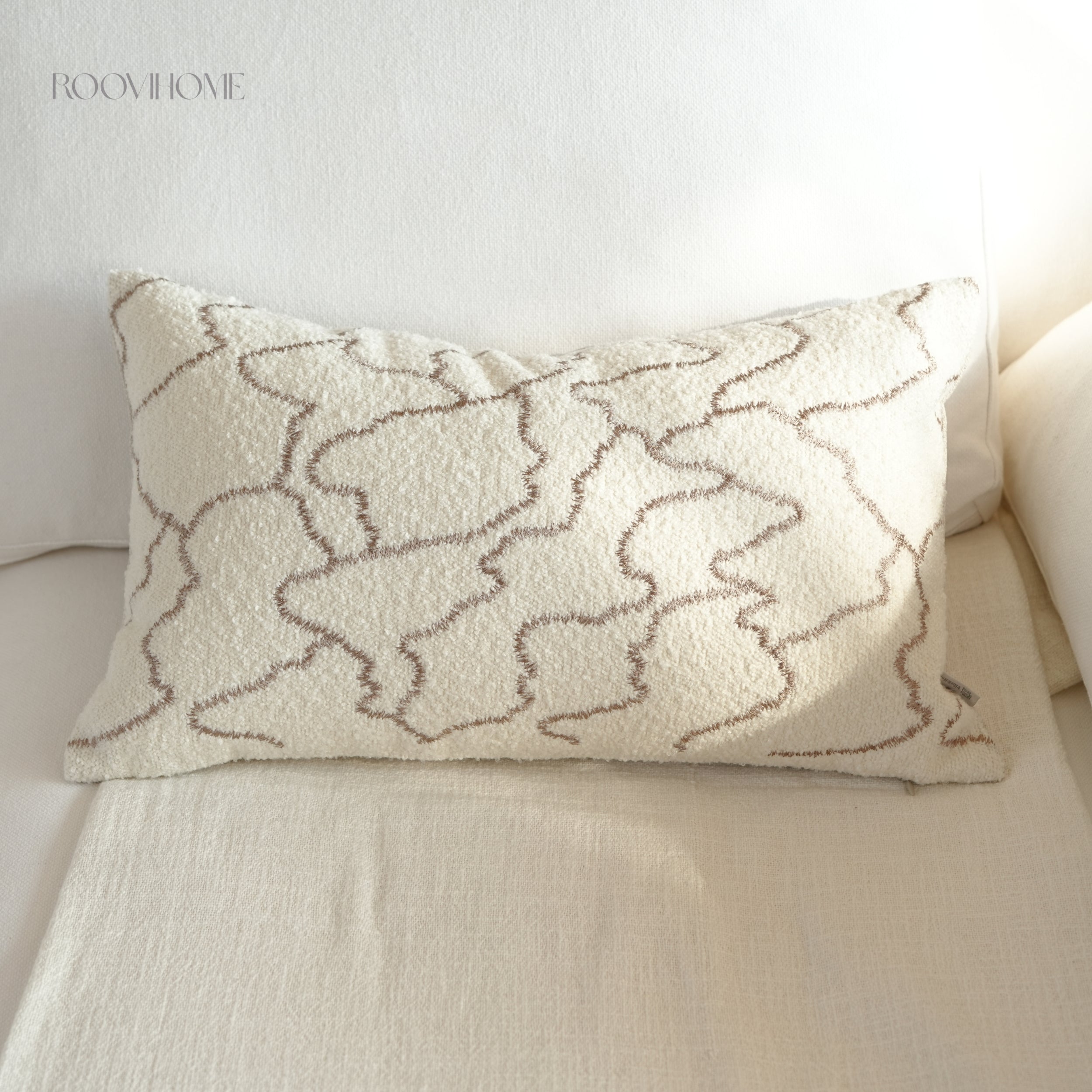 Cloud Trace Abstract Embroidered Lines Bouclé Decorative Cushion