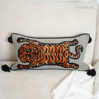 Wild Mood Tiger Velvet Lumbar Cushion with Tassels