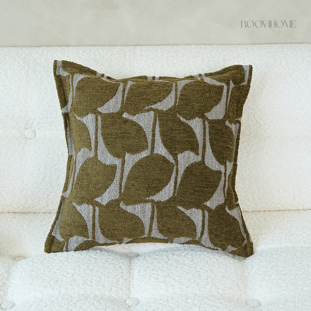 Soft Leaf Muted-Tone Jacquard Cushions