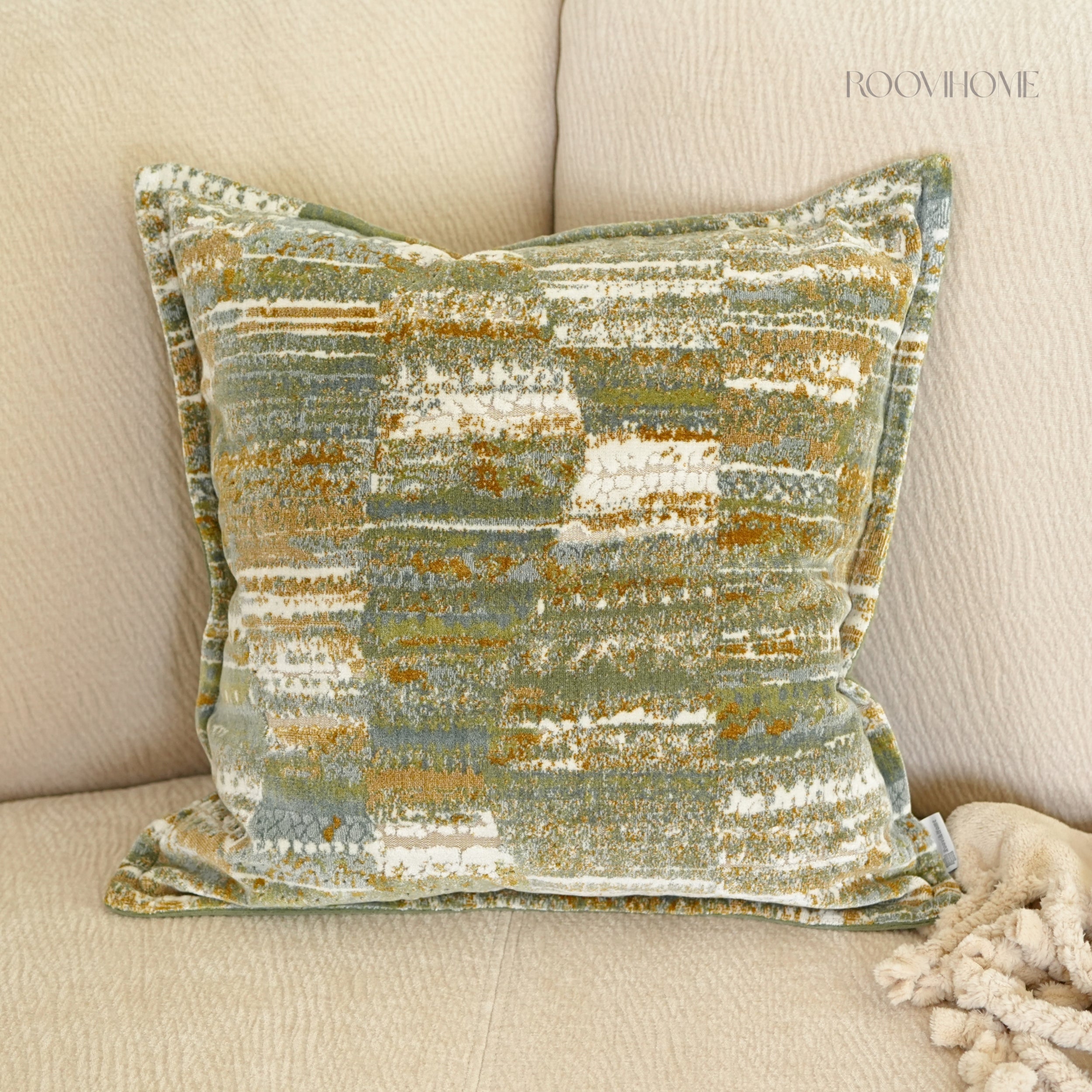 Patina Canvas Velvet Modern Vintage Decorative Cushion