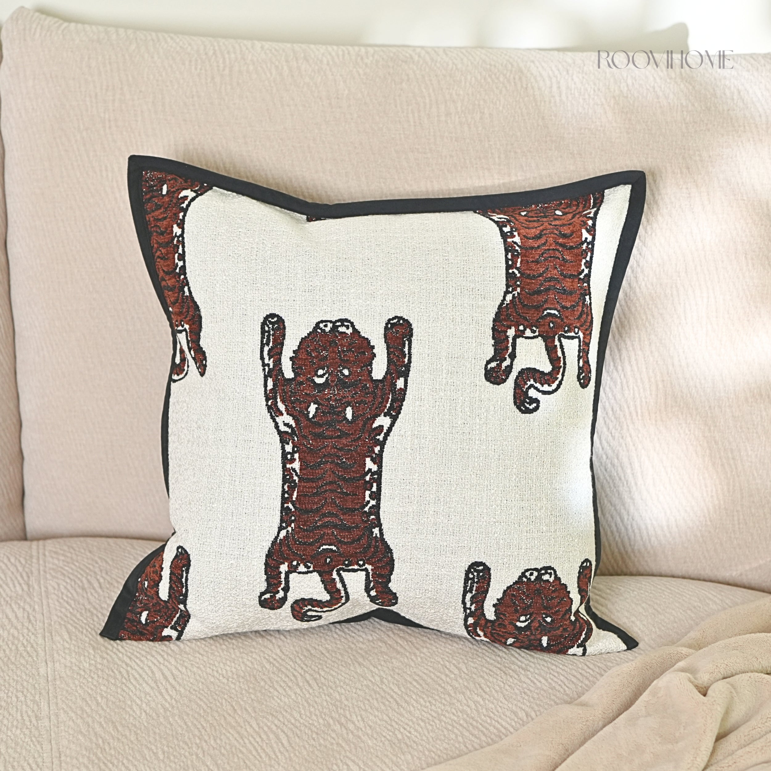 Wandering Tiger Throw Pillow — Vintage Minimal Home Decor