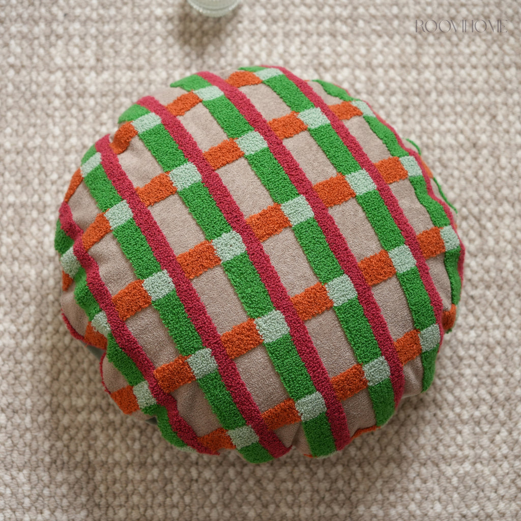 Plaid Moments 70s Modern Retro Checkered Towel Embroidered Cushions