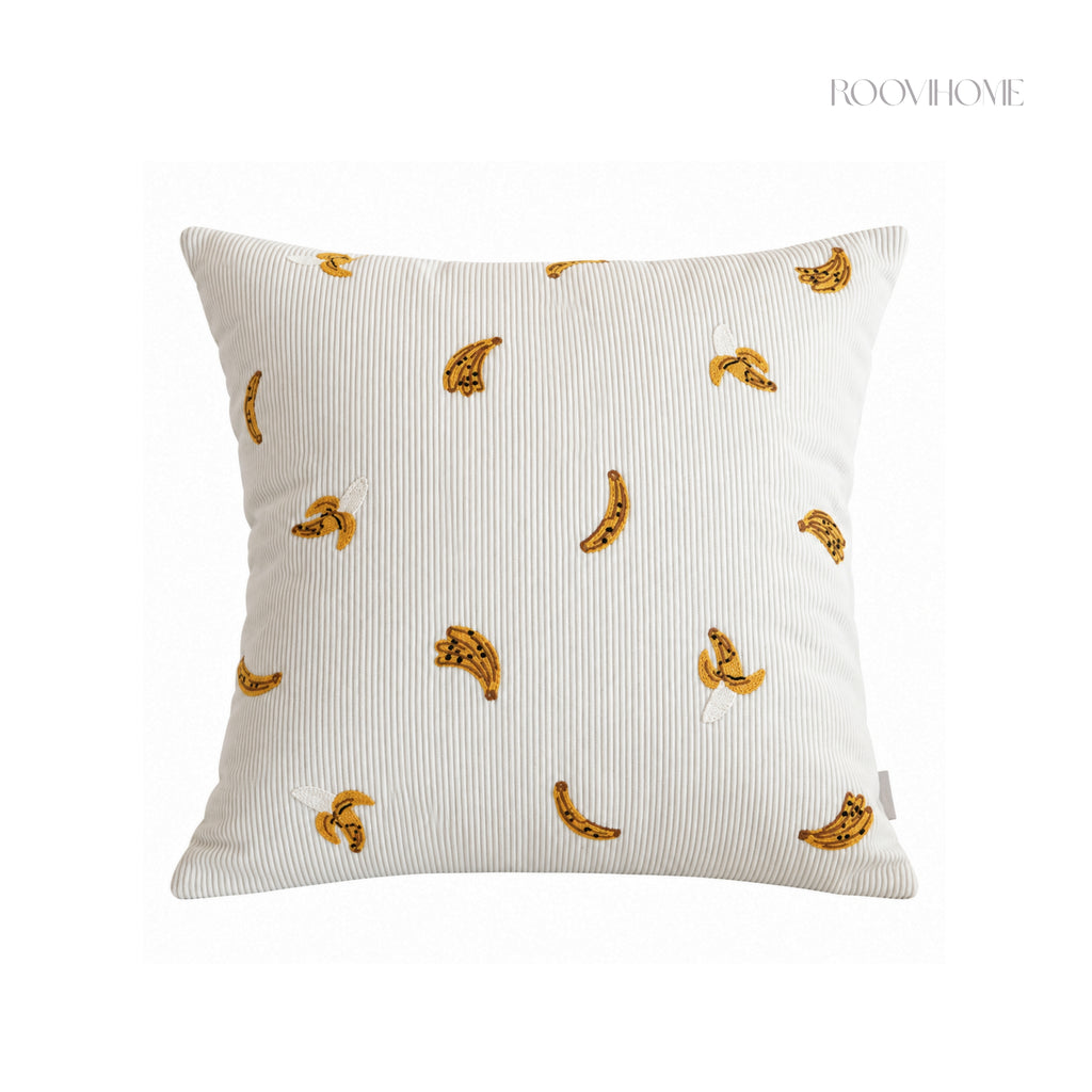 Embroidered Fruit Corduroy Cushion