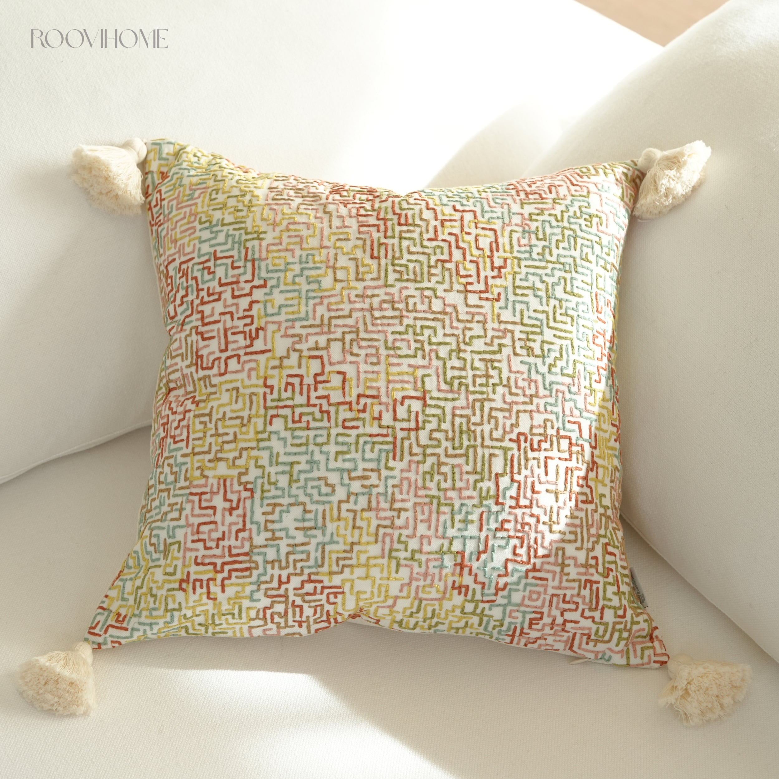 Boho Chic Embroidered Multicolor Geometric Cushions