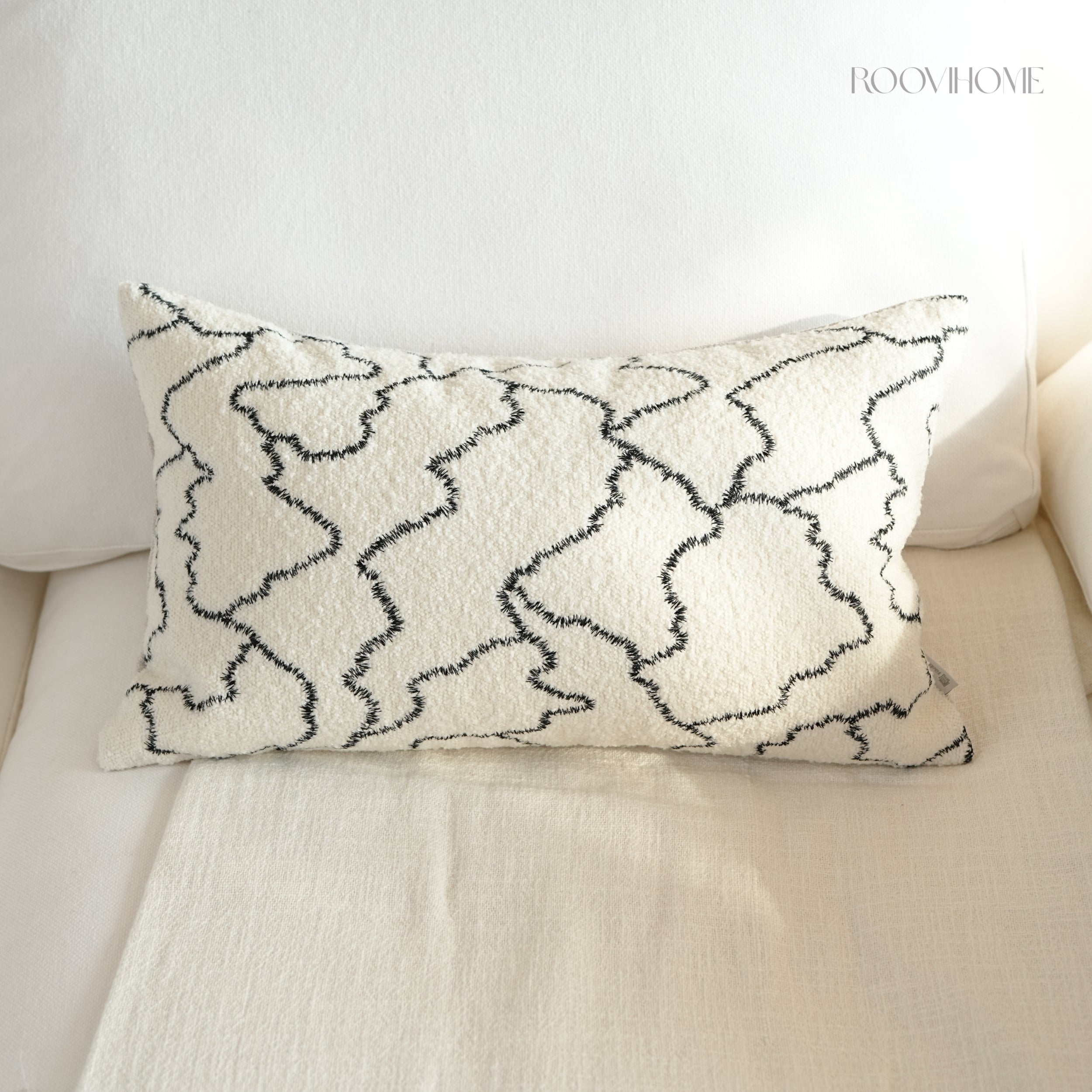 Cloud Trace Abstract Embroidered Lines Bouclé Decorative Cushion