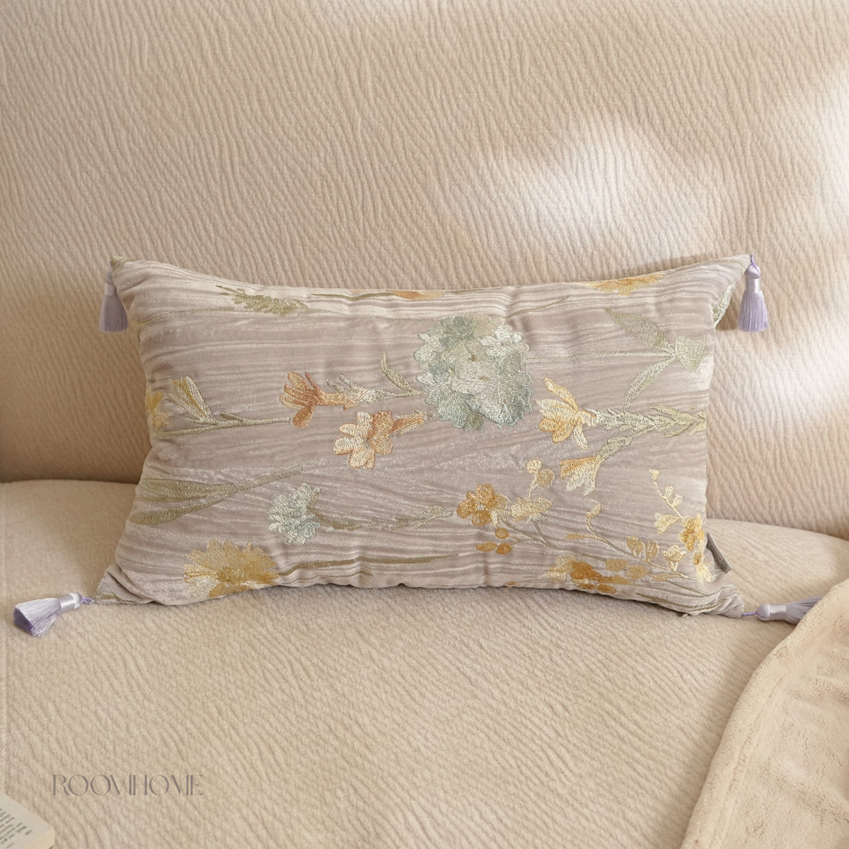 Velvet Garden Crinkle Velvet Floral Embroidered Cushion