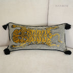 Wild Mood Tiger Velvet Lumbar Cushion with Tassels