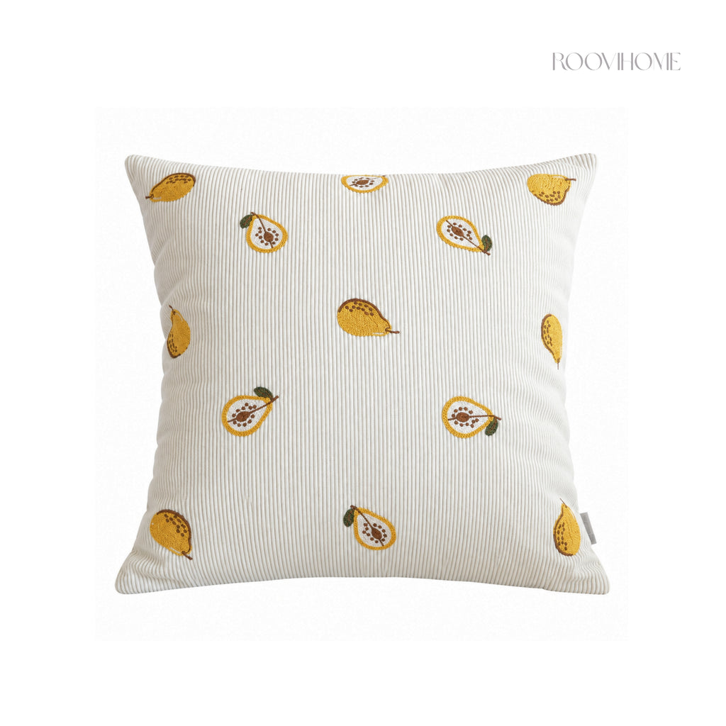 Embroidered Fruit Corduroy Cushion