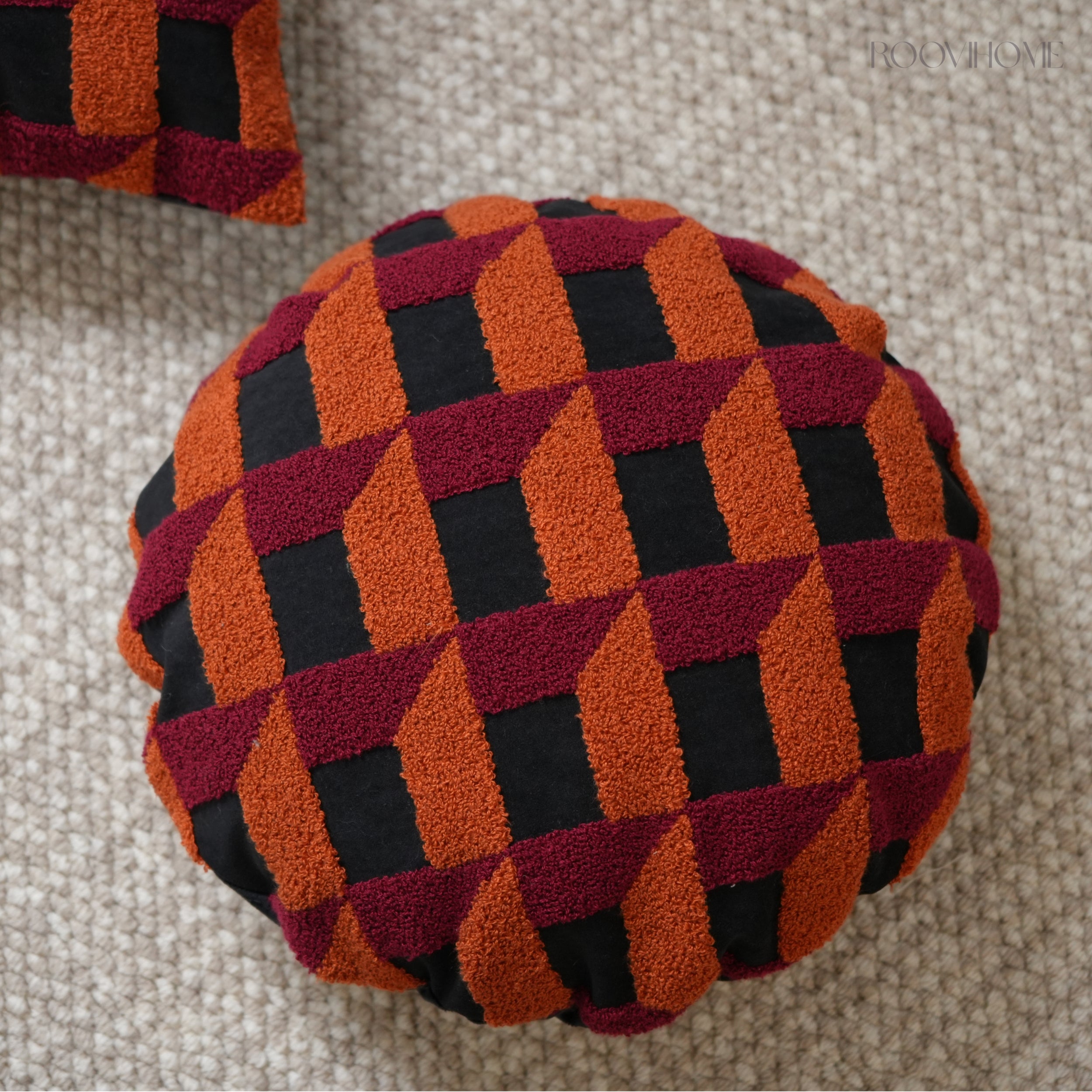 Plaid Moments 70s Modern Retro Checkered Towel Embroidered Cushions