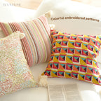 Boho Chic Embroidered Multicolor Geometric Cushions