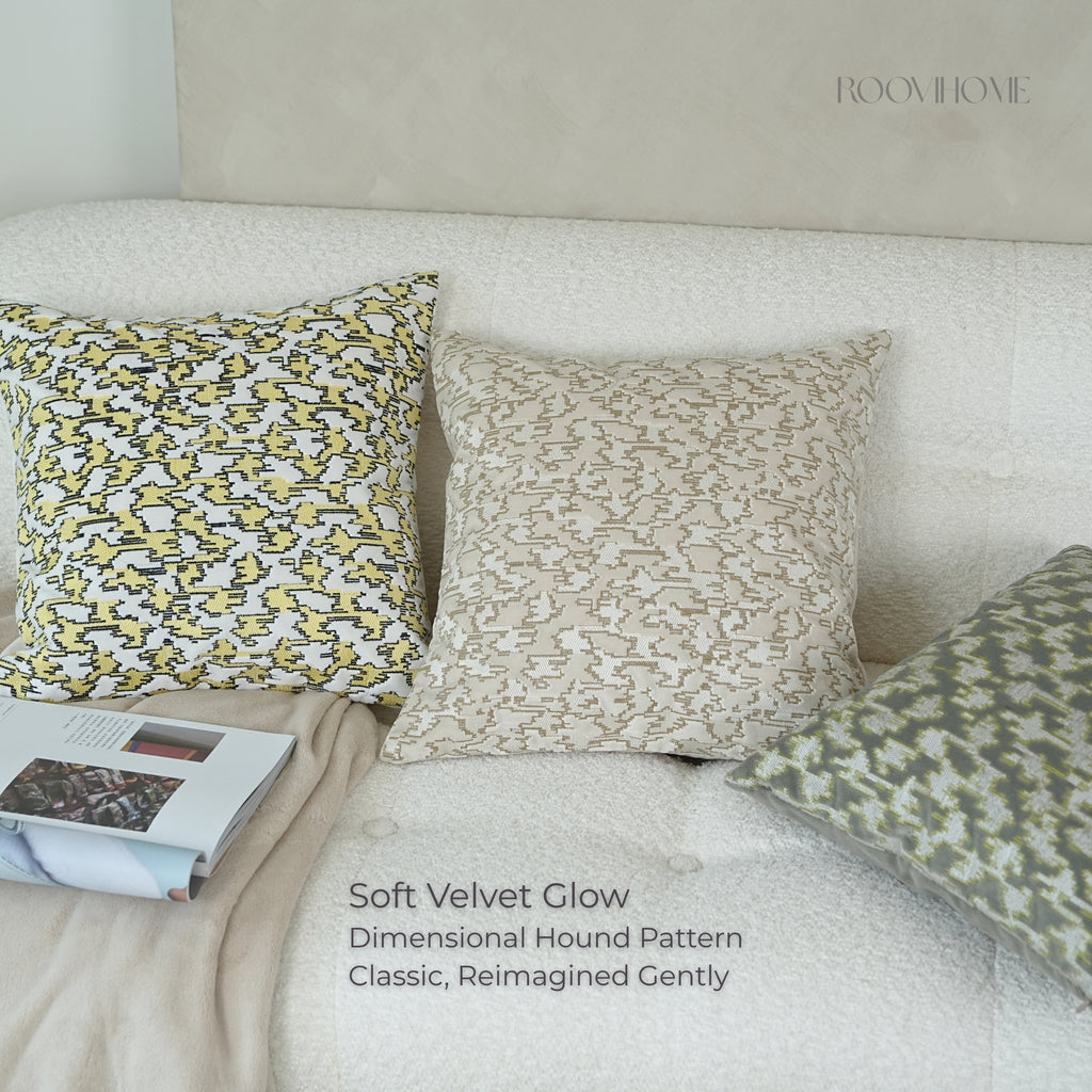 Muted Houndstooth Textured Velvet Cushions