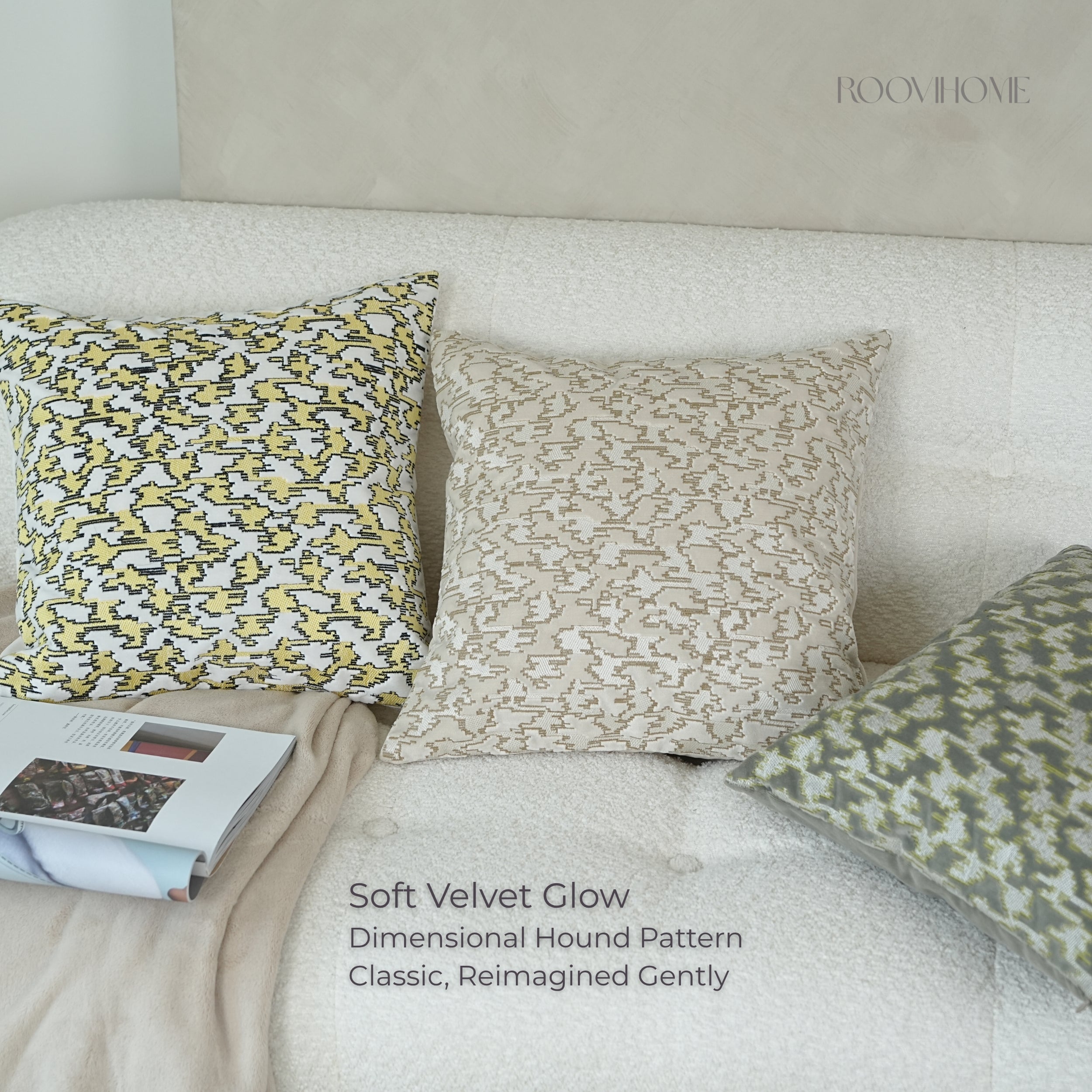 Muted Houndstooth Textured Velvet Cushions