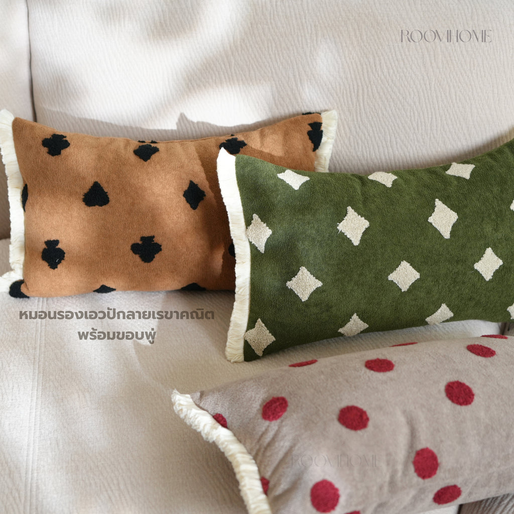 Polka Dot & Diamond & Club Embroidered Decorative Lumbar Cushions