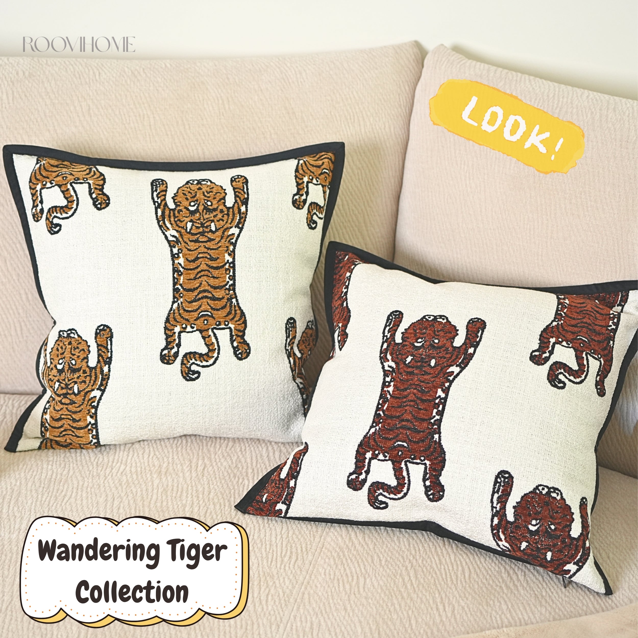 Wandering Tiger Throw Pillow — Vintage Minimal Home Decor