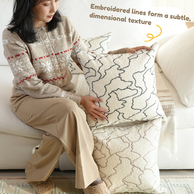 Cloud Trace Abstract Embroidered Lines Bouclé Decorative Cushion
