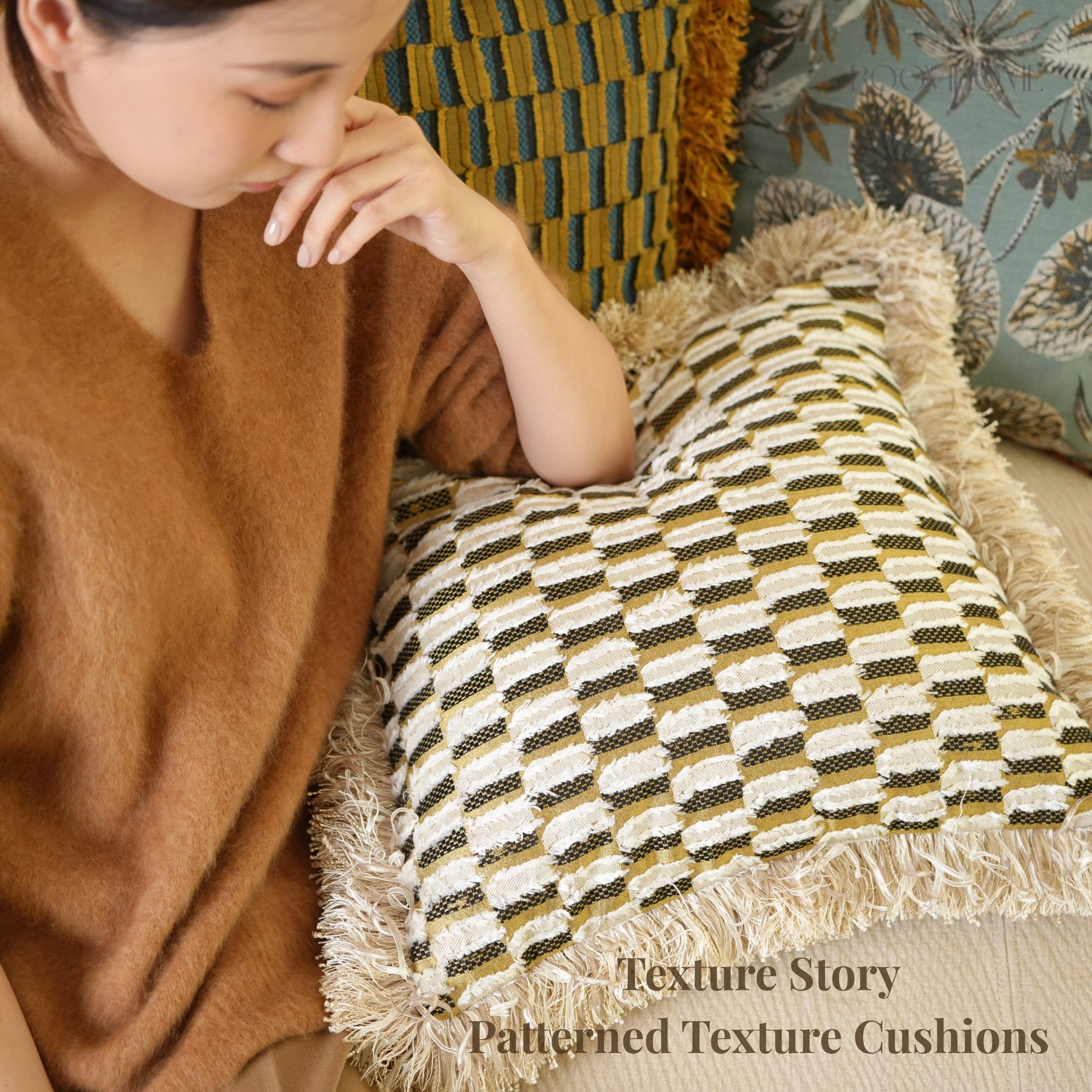 Retro Geometric & Floral Jacquard Cushions Combo