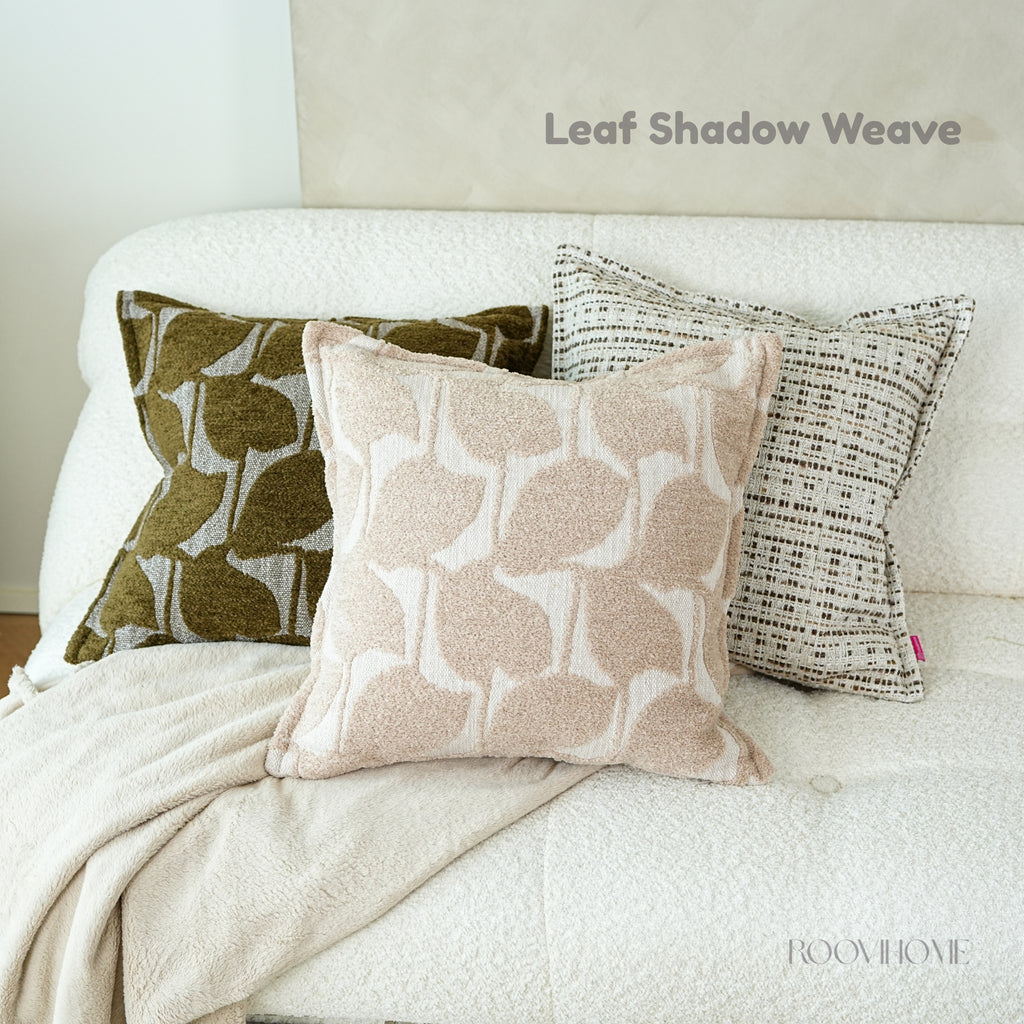Soft Leaf Muted-Tone Jacquard Cushions