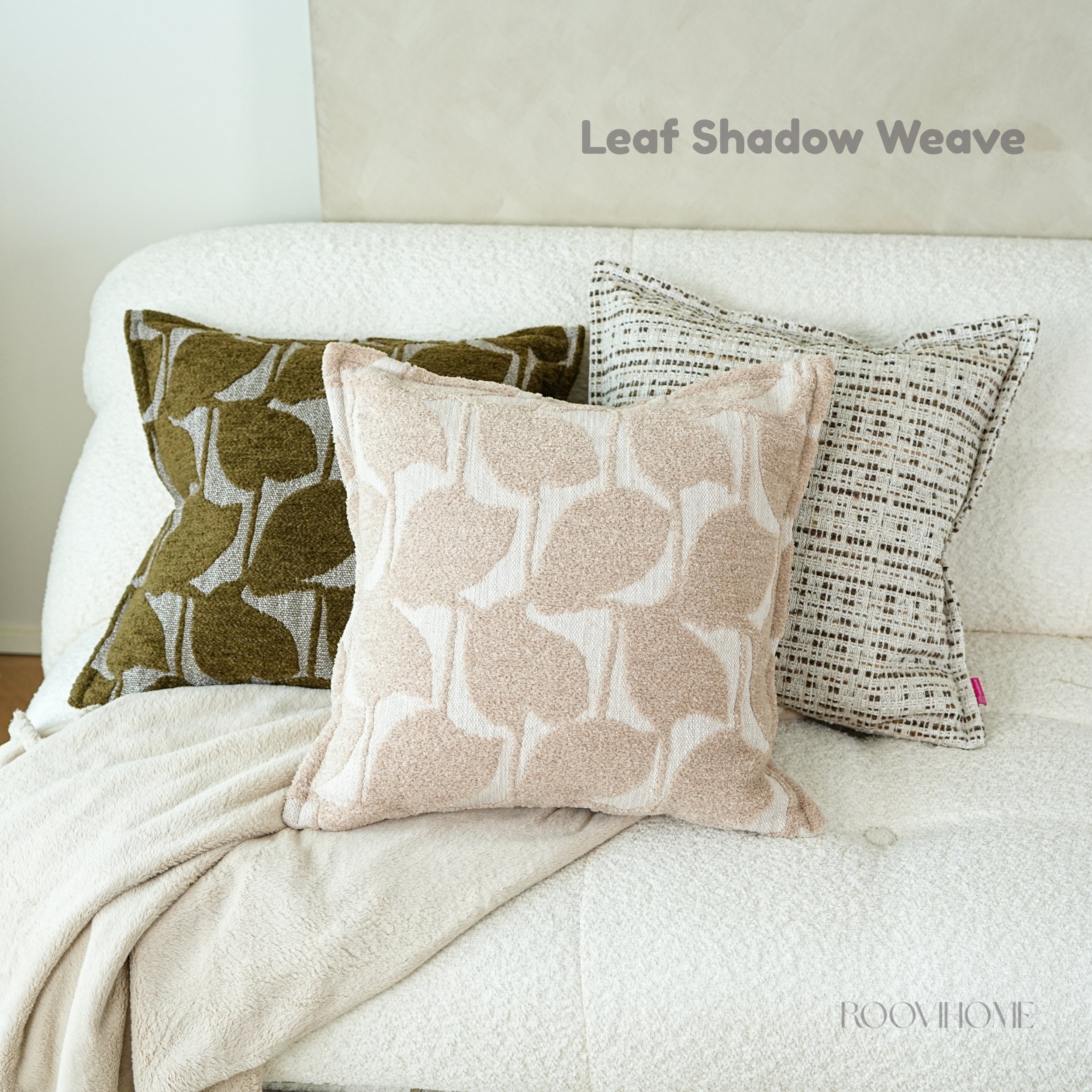 Soft Leaf Muted-Tone Jacquard Cushions