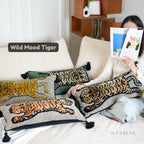 Wild Mood Tiger Velvet Lumbar Cushion with Tassels