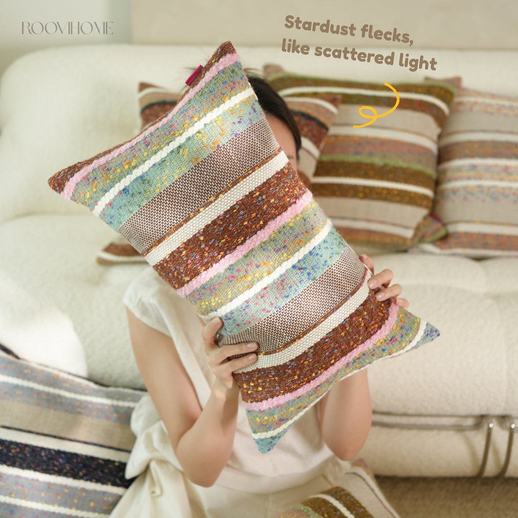 Stardust Series • Speckled Striped Cotton Linen Blend Lumbar Pillows