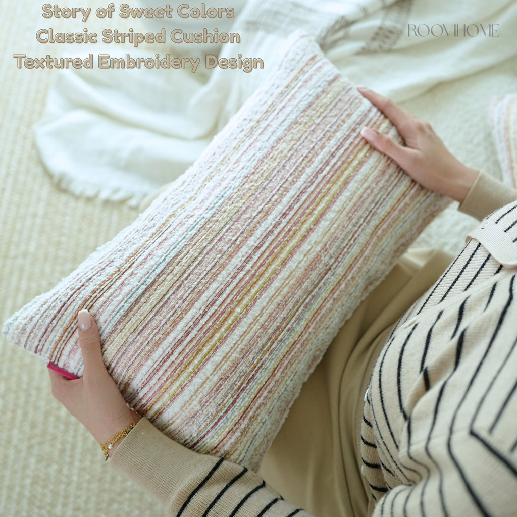 Cozy Pastel Embroidered Striped Cushions