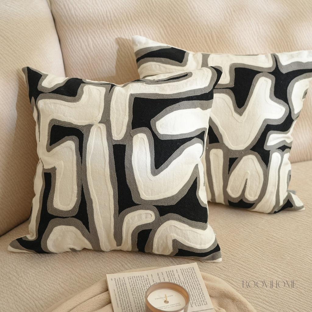 Monochrome Abstract Geometric Cushion