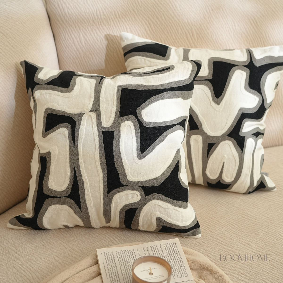 Monochrome Abstract Geometric Cushion