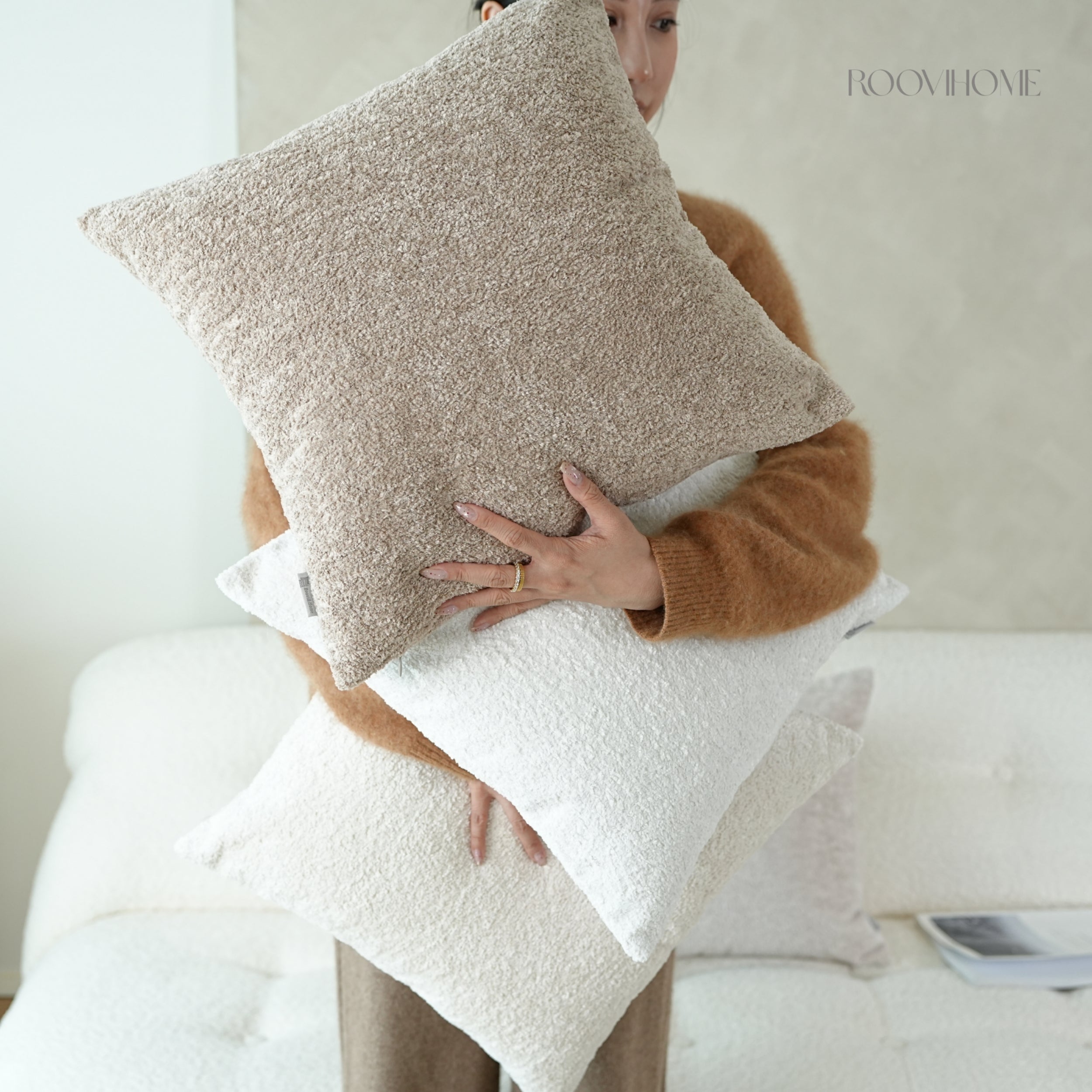 Solid Earthy Tone Teddy Bouclé Decorative Cushions