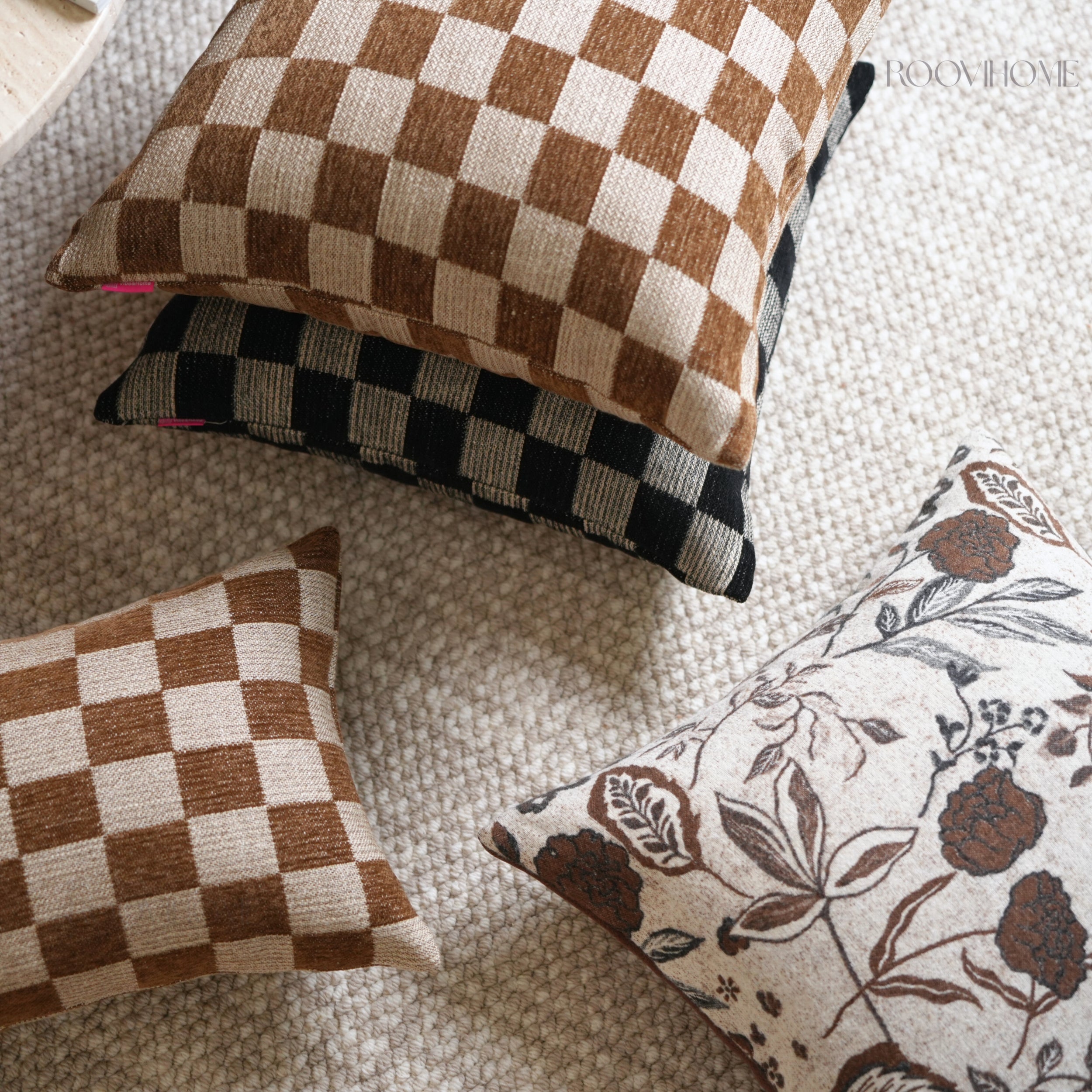Retro Checkered & Floral Cushions