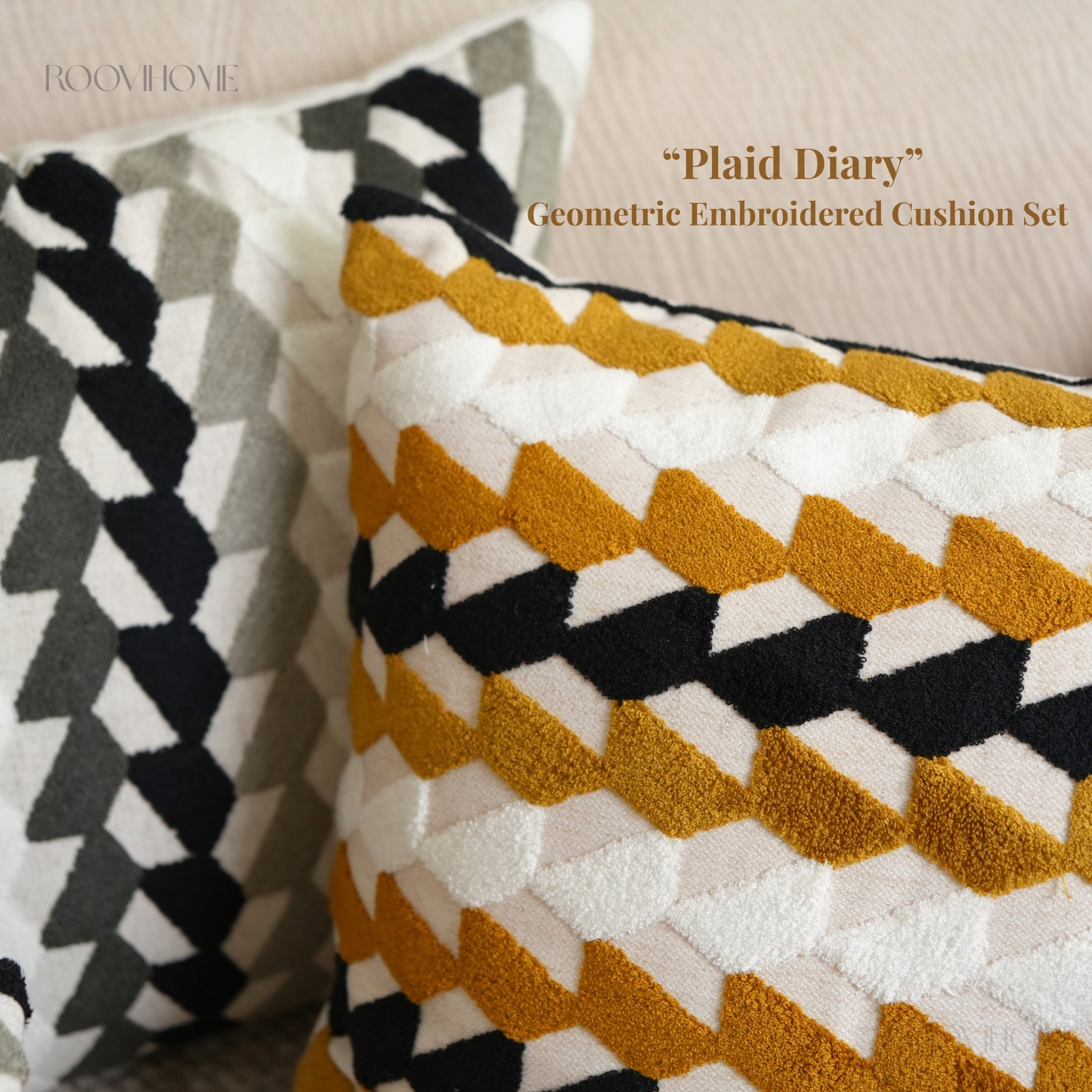 Mid-century Modern Geometric Embroidery Cushions