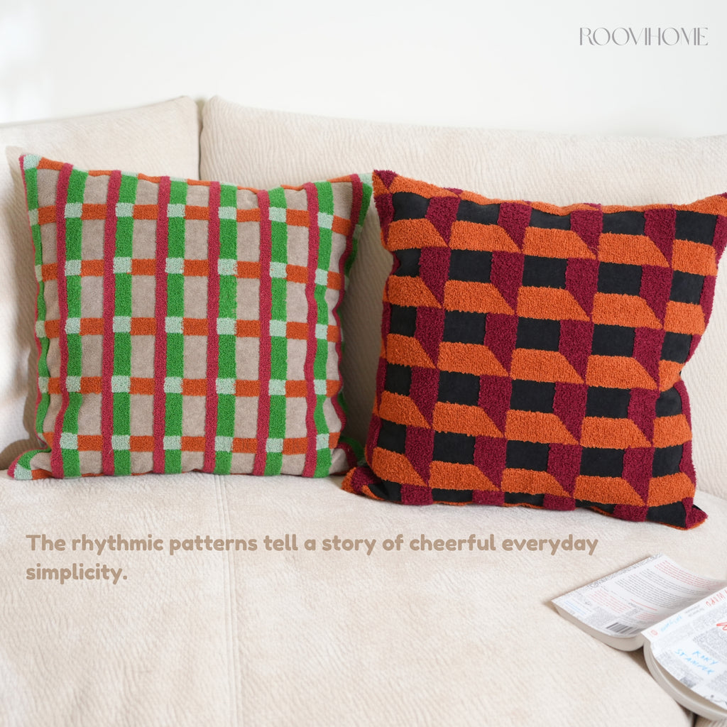 Plaid Moments 70s Modern Retro Checkered Towel Embroidered Cushions