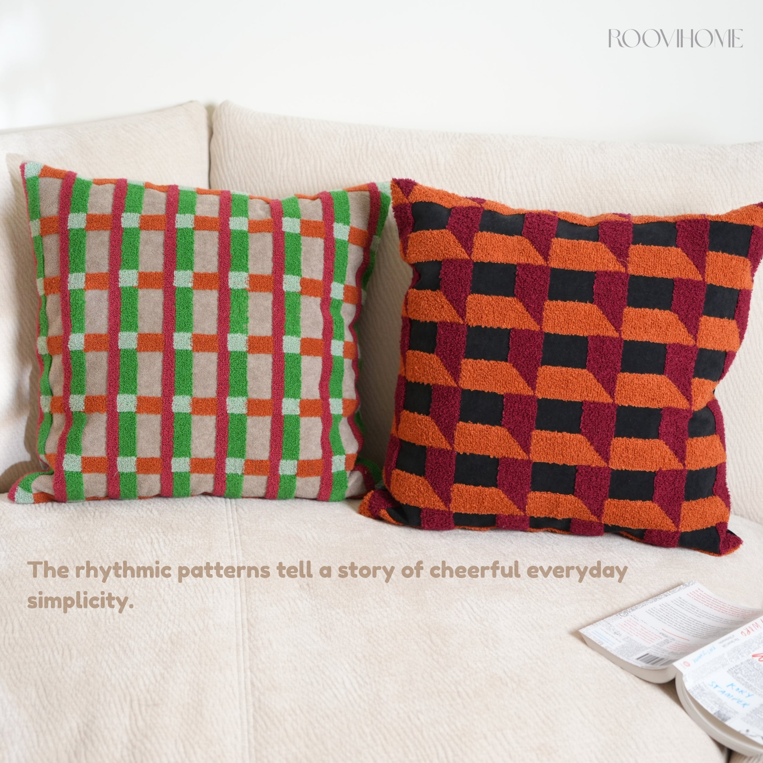 Plaid Moments 70s Modern Retro Checkered Towel Embroidered Cushions