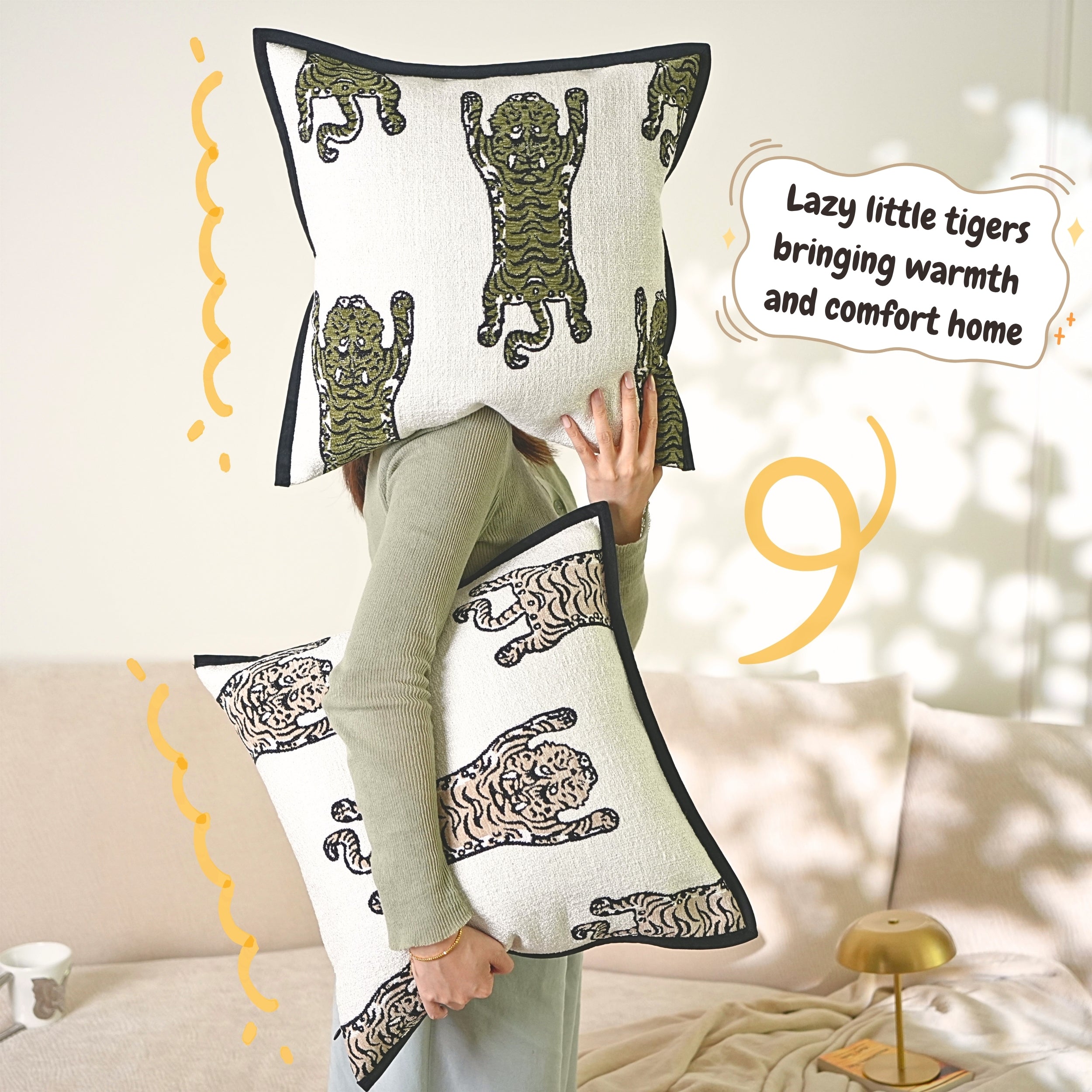 Wandering Tiger Throw Pillow — Vintage Minimal Home Decor