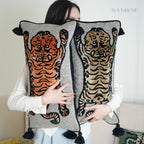 Wild Mood Tiger Velvet Lumbar Cushion with Tassels